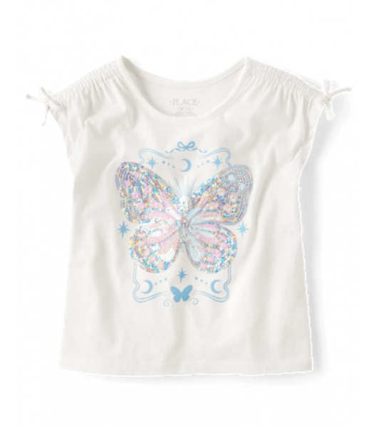 Childrens Place Girls White Sequin Tie Sleeve Top 